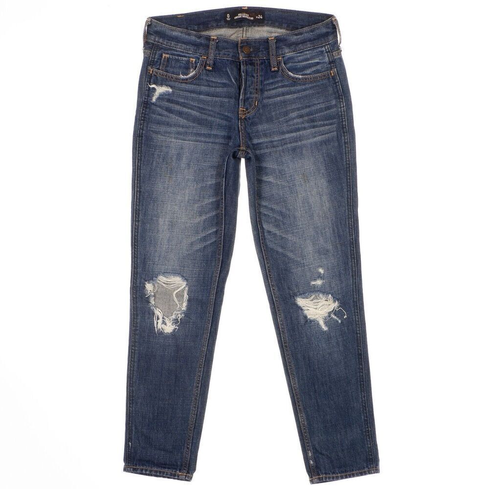 Hollister Vintage Boyfriend Jeans Size 0 Womens Distressed Cotton Denim 28x26